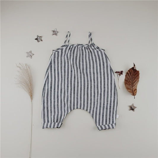 Linen Gray Striped Overalls - Chichi and Wawa