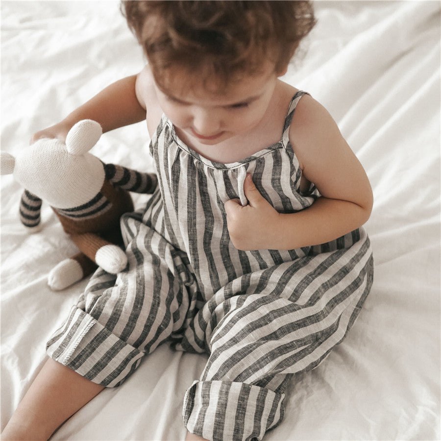Linen Gray Striped Overalls - Chichi and Wawa