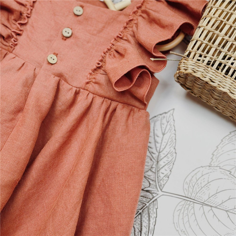 Ruffle Sleeve Linen Dress - Chichi and Wawa