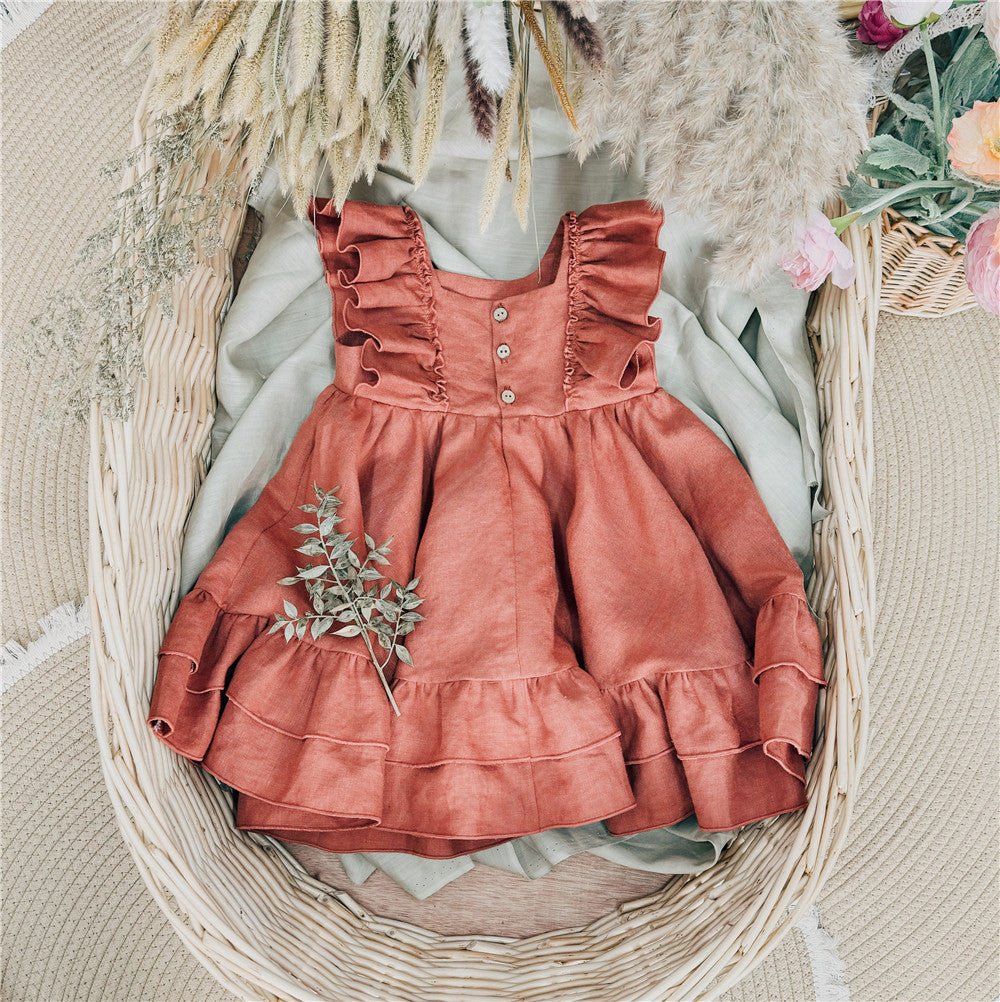 Ruffle Sleeve Linen Dress - Chichi and Wawa