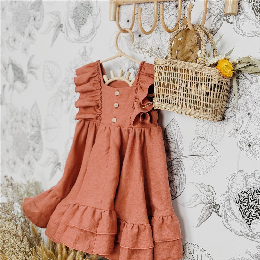 Ruffle Sleeve Linen Dress - Chichi and Wawa