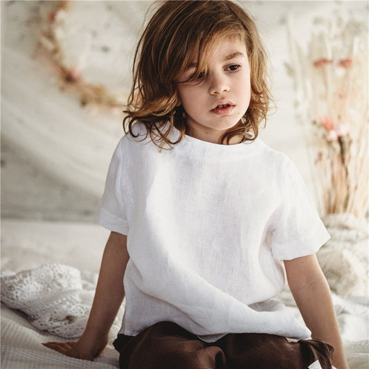 White Linen Short Sleeve Tshirt - Chichi and Wawa
