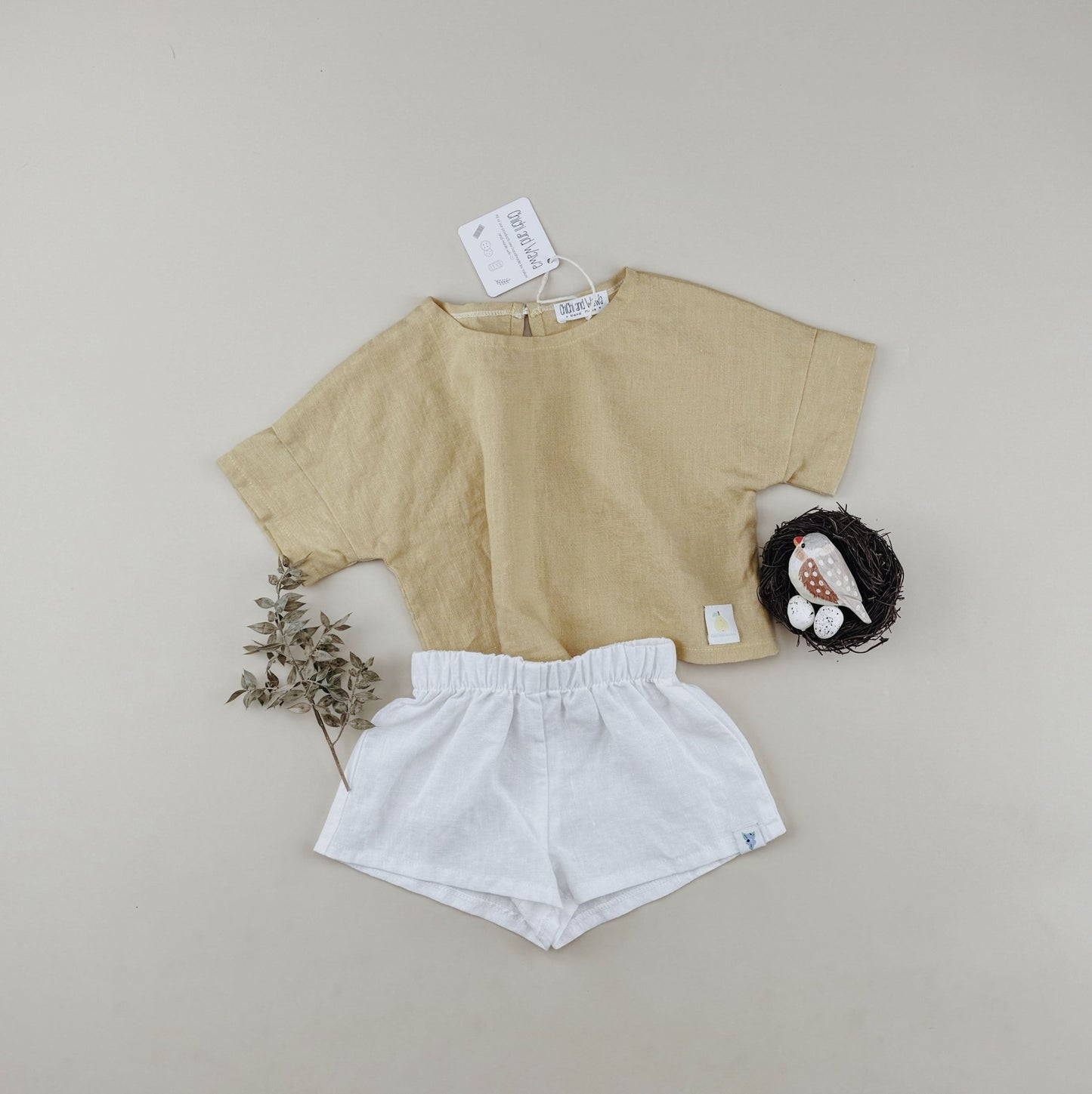 Yellow Linen T shirt Shorts Sets - Chichi and Wawa