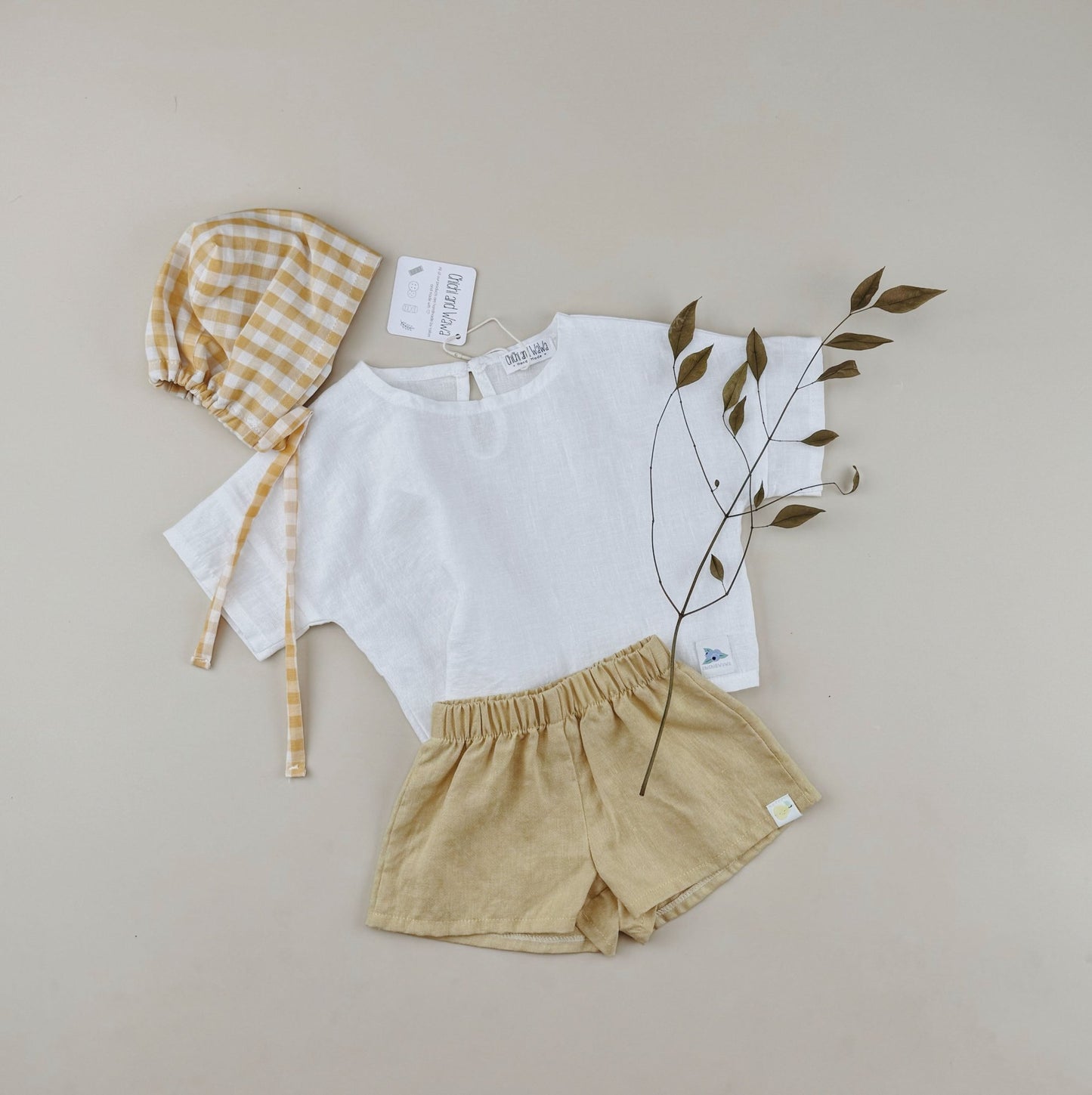 Yellow Linen T shirt Shorts Sets - Chichi and Wawa