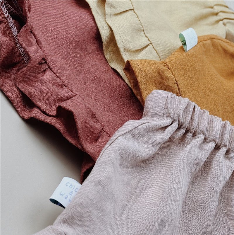 Champagne Pink Linen Ruffle Shorts - Chichi and Wawa