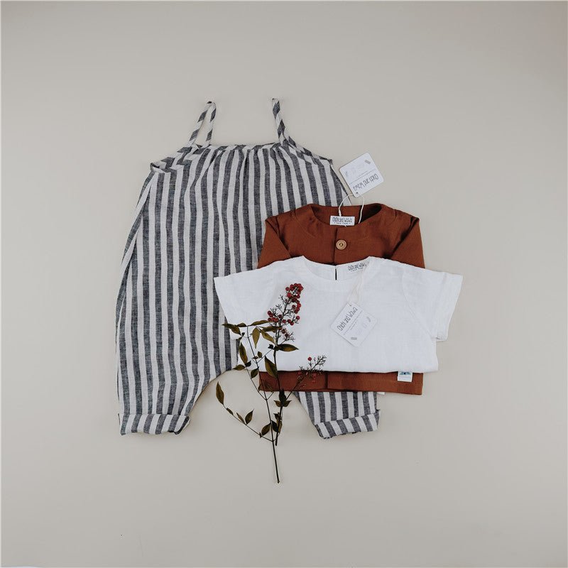 Linen Gray Striped Overalls - Chichi and Wawa