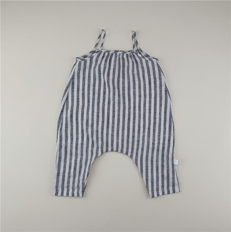 Linen Gray Striped Overalls - Chichi and Wawa