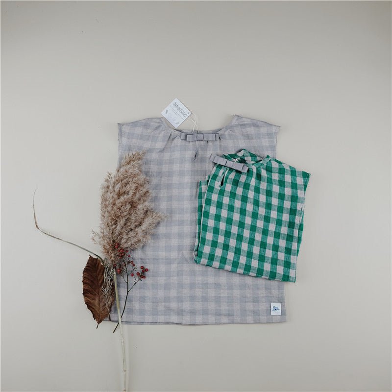 Weldon Blue Checked Linen Dress For Summer 3-12Y Kids - Chichi and Wawa